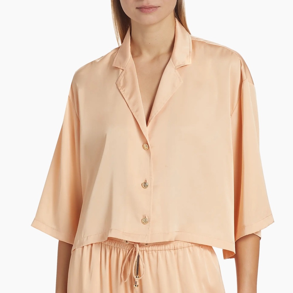 Generation Love NWOT Kenzie Cropped Satin Shirt‎ Top in creamsicle Size L